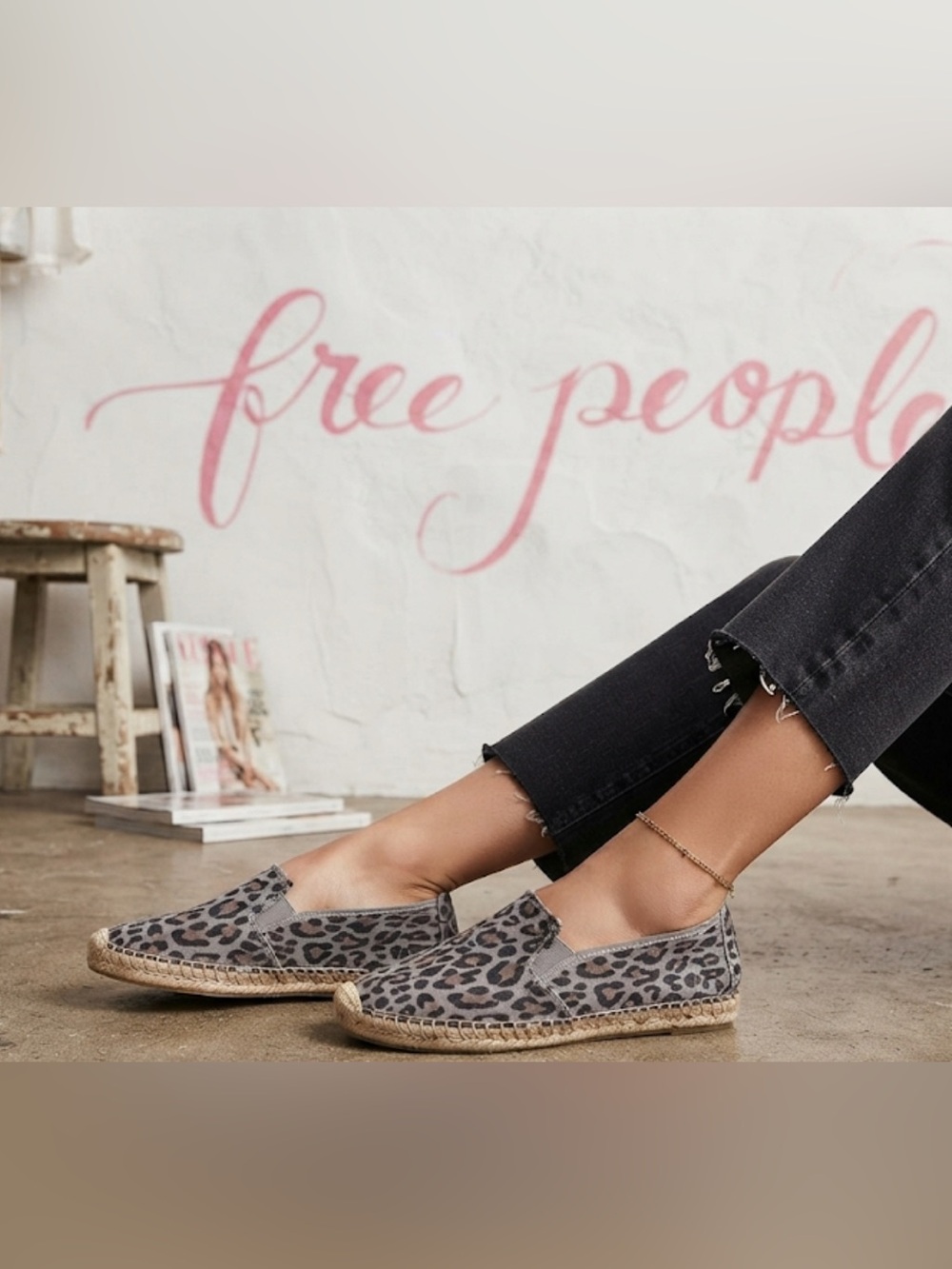 Authentic Free People designer suede leather print espadrilles flats 9 tote bag